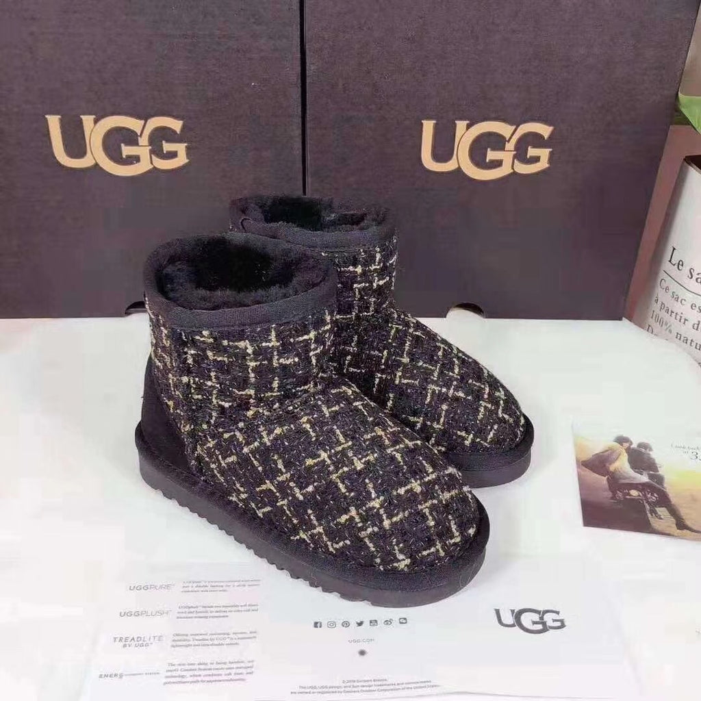 5854 Kids Chanel-Style Snow Boots – Black