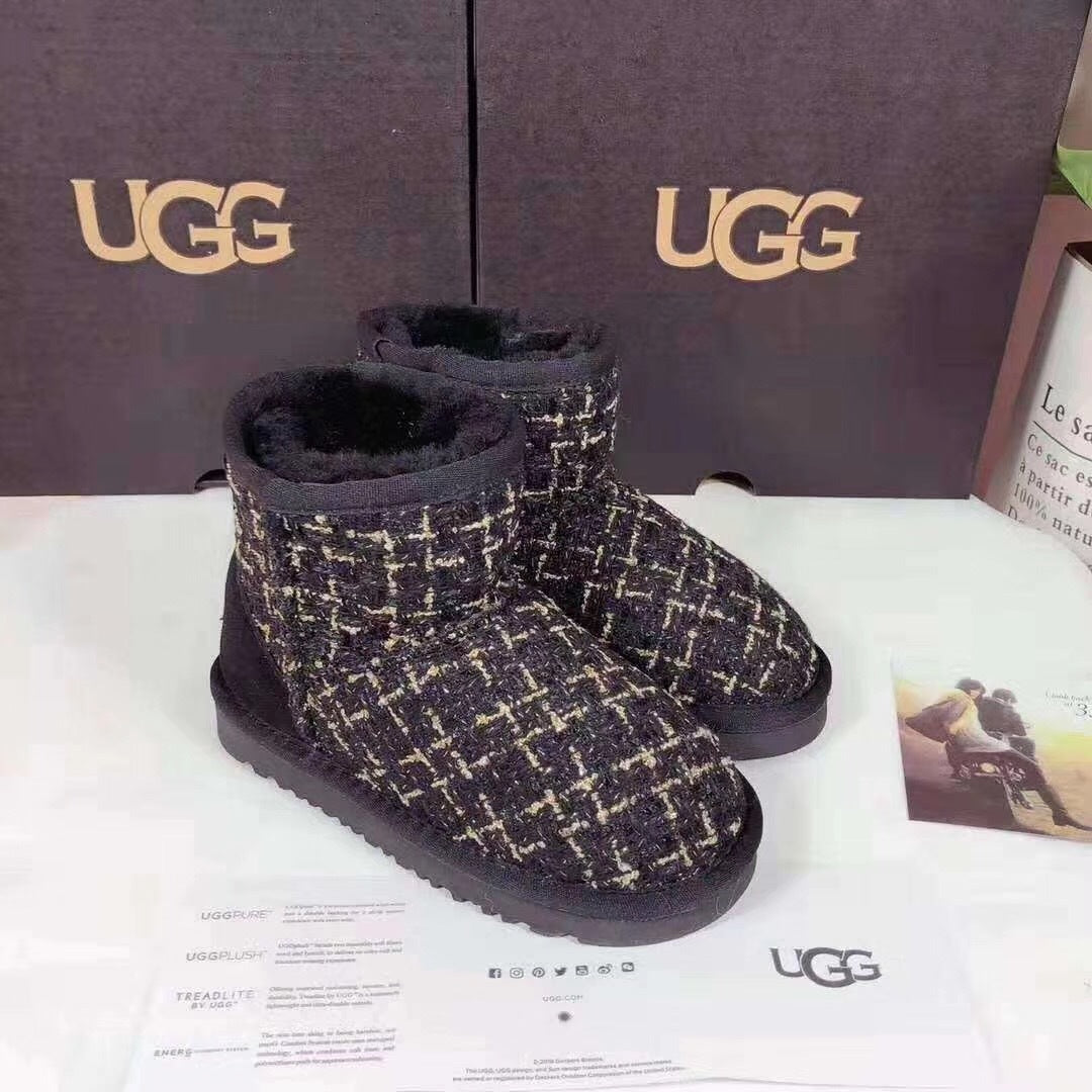 5854 Kids Chanel-Style Snow Boots – Black