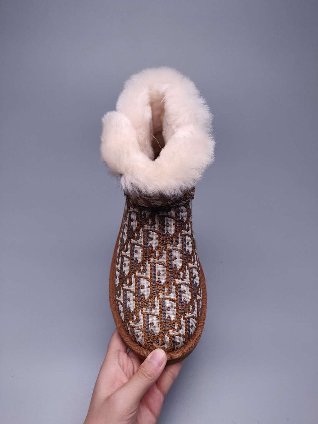 6554 Dior-Inspired Woven Texture Boots – Chestnut (In Stock)