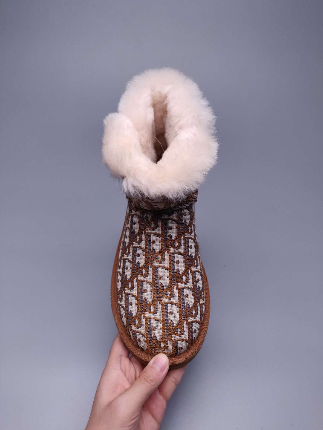 6554 Dior-Inspired Woven Texture Boots – Chestnut (In Stock)