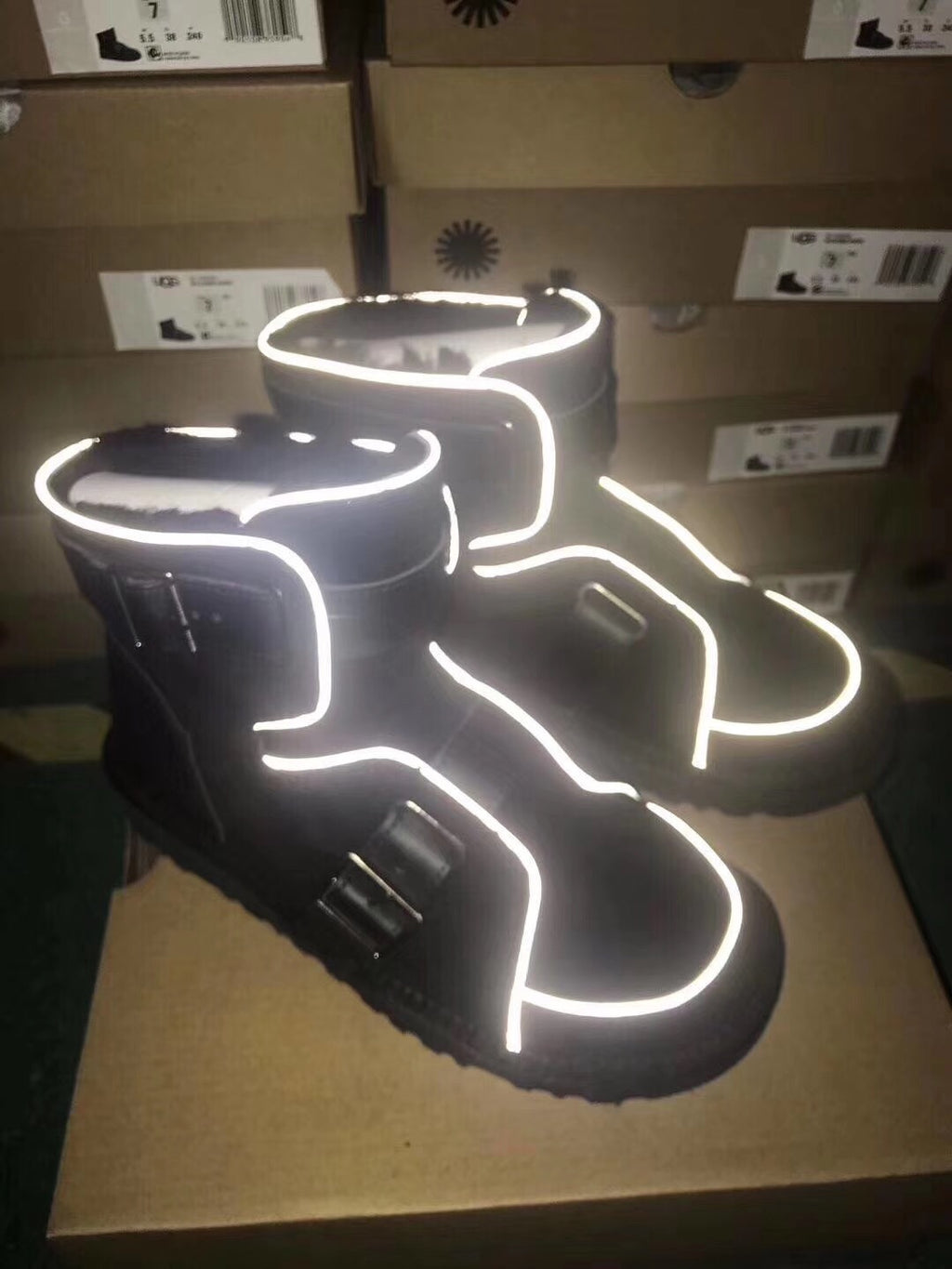 8358 Glow-in-the-Dark Moto Snow Boots – Black (In Stock)
