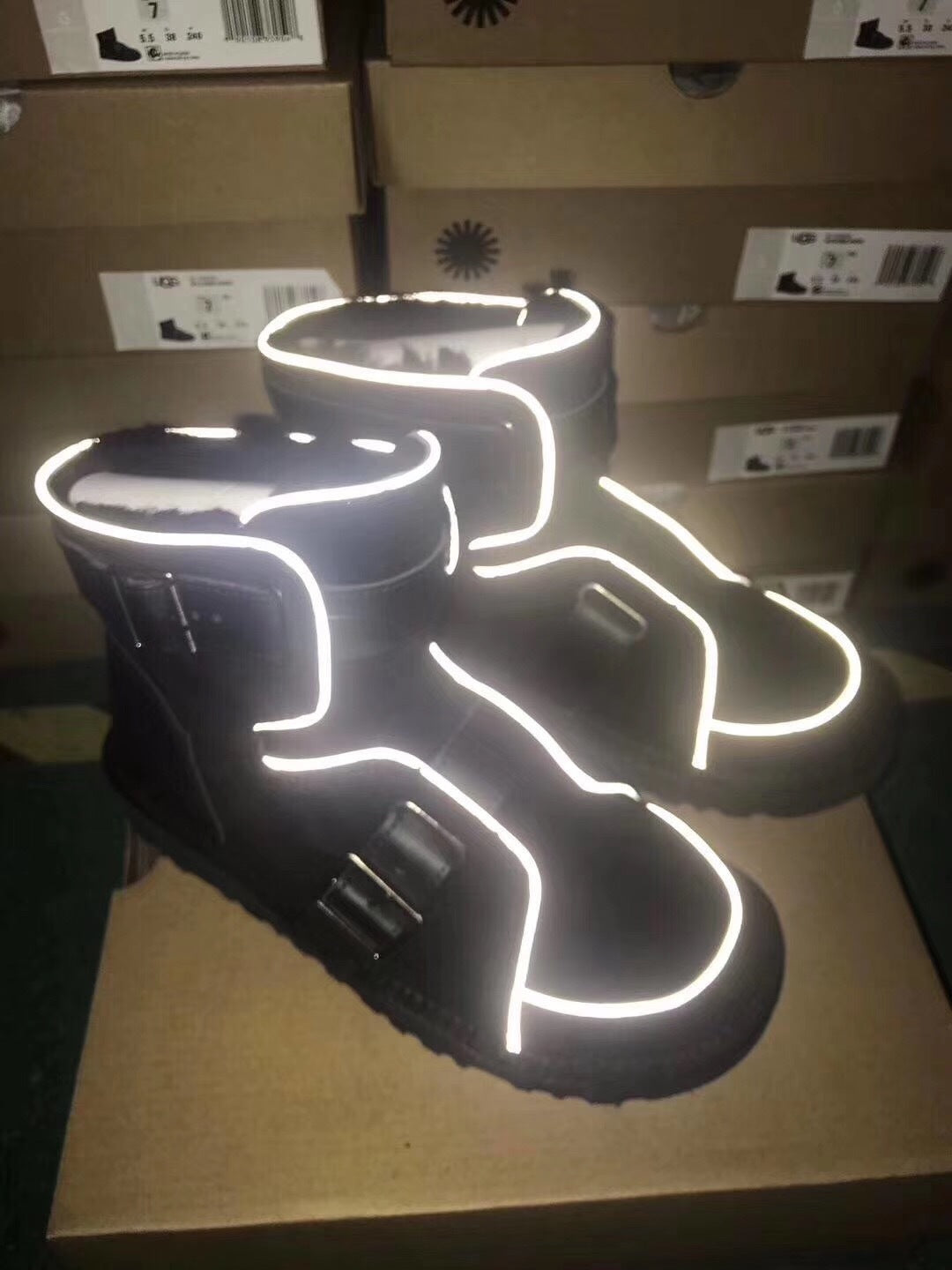 8358 Glow-in-the-Dark Moto Snow Boots – Black (In Stock)