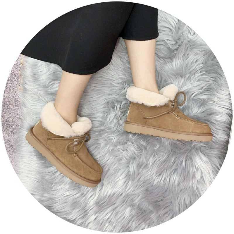 3090 Faux Fur Lace-Up Ankle Boots – Chestnut (In Stock)
