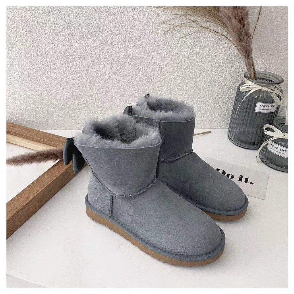 3130 Chic Bow Ankle Boots – Grey