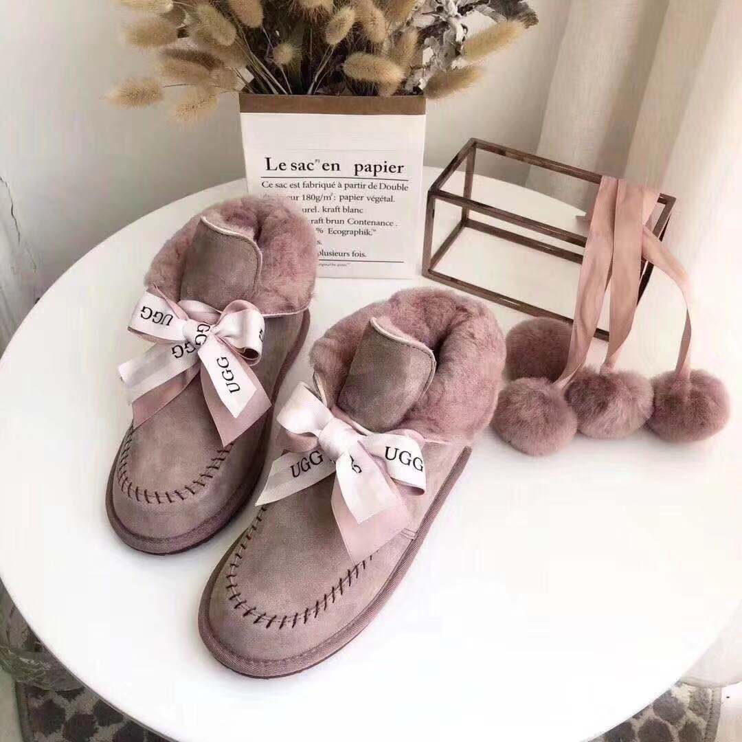 7541 New Pom-Pom Double Ribbon Shoes – 2-in-1 Style (Pink)