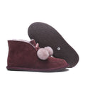 7541 New Pom-Pom Double Ribbon Shoes – 2-in-1 Style (Burgundy)