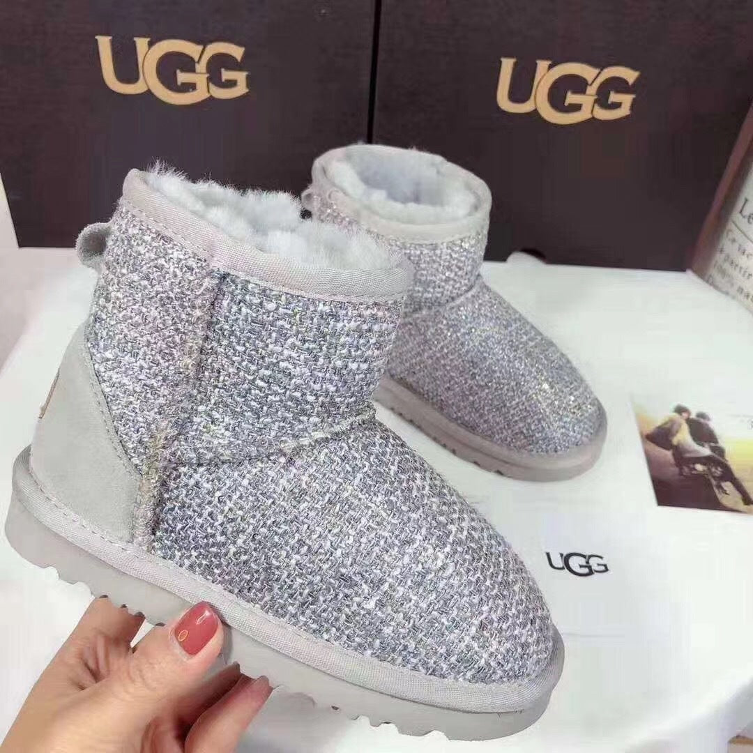 5854 Kids Chanel-Style Snow Boots – Grey