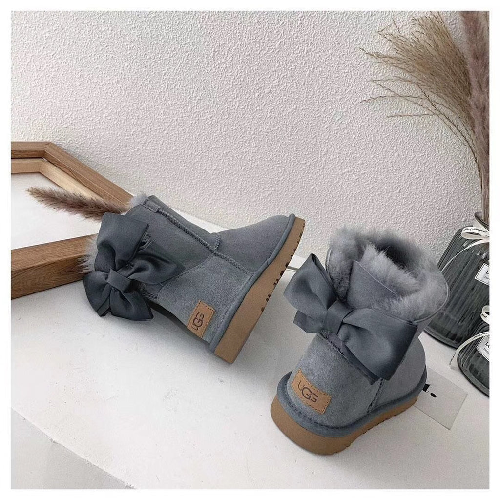3130 Chic Bow Ankle Boots – Grey
