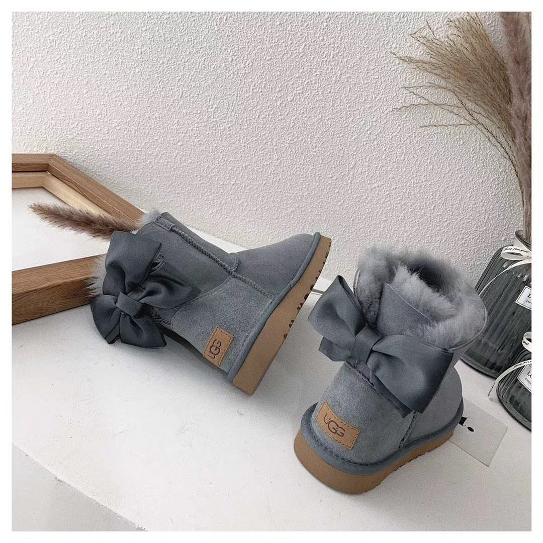 3130 Chic Bow Ankle Boots – Grey