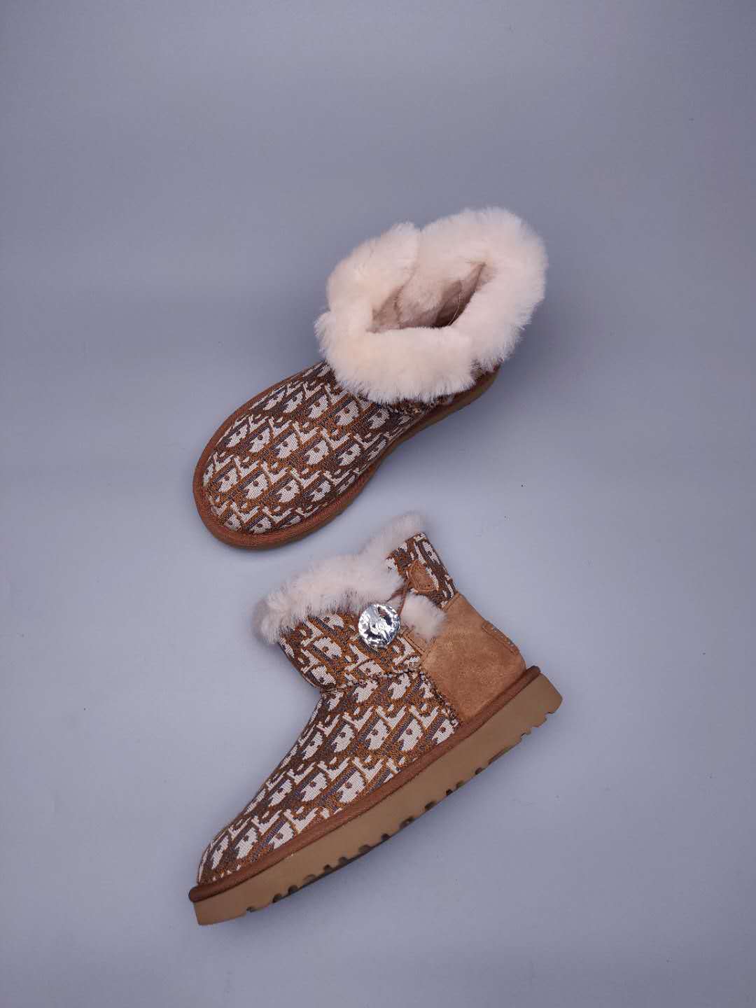 6554 Dior-Inspired Woven Texture Boots – Chestnut (In Stock)
