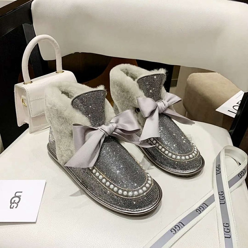 7888 Daisy Crystal Ribbon Boots – Mineral Grey (In Stock)
