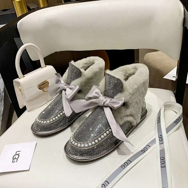 7888 Daisy Crystal Ribbon Boots – Mineral Grey (In Stock)