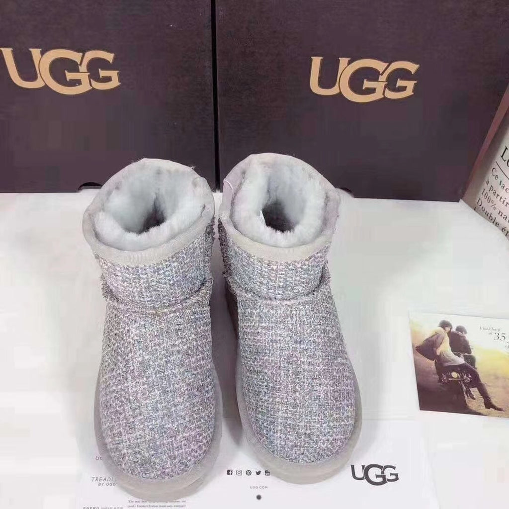 5854 Kids Chanel-Style Snow Boots – Grey