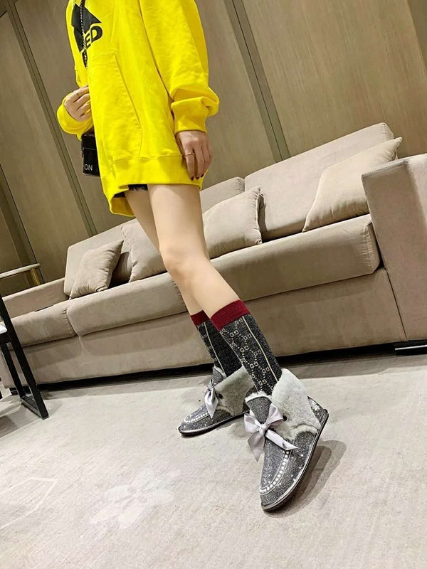 7888 Daisy Crystal Ribbon Boots – Mineral Grey (In Stock)