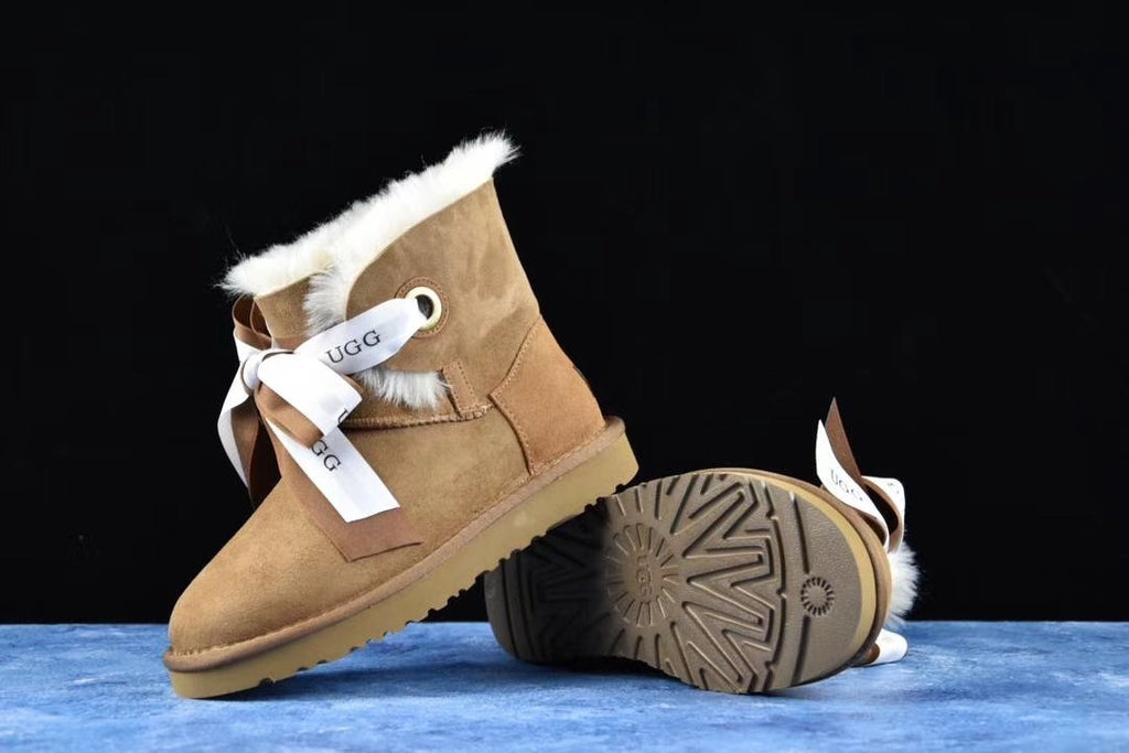 8518 Pom-Pom Double Ribbon Shoes – Chestnut