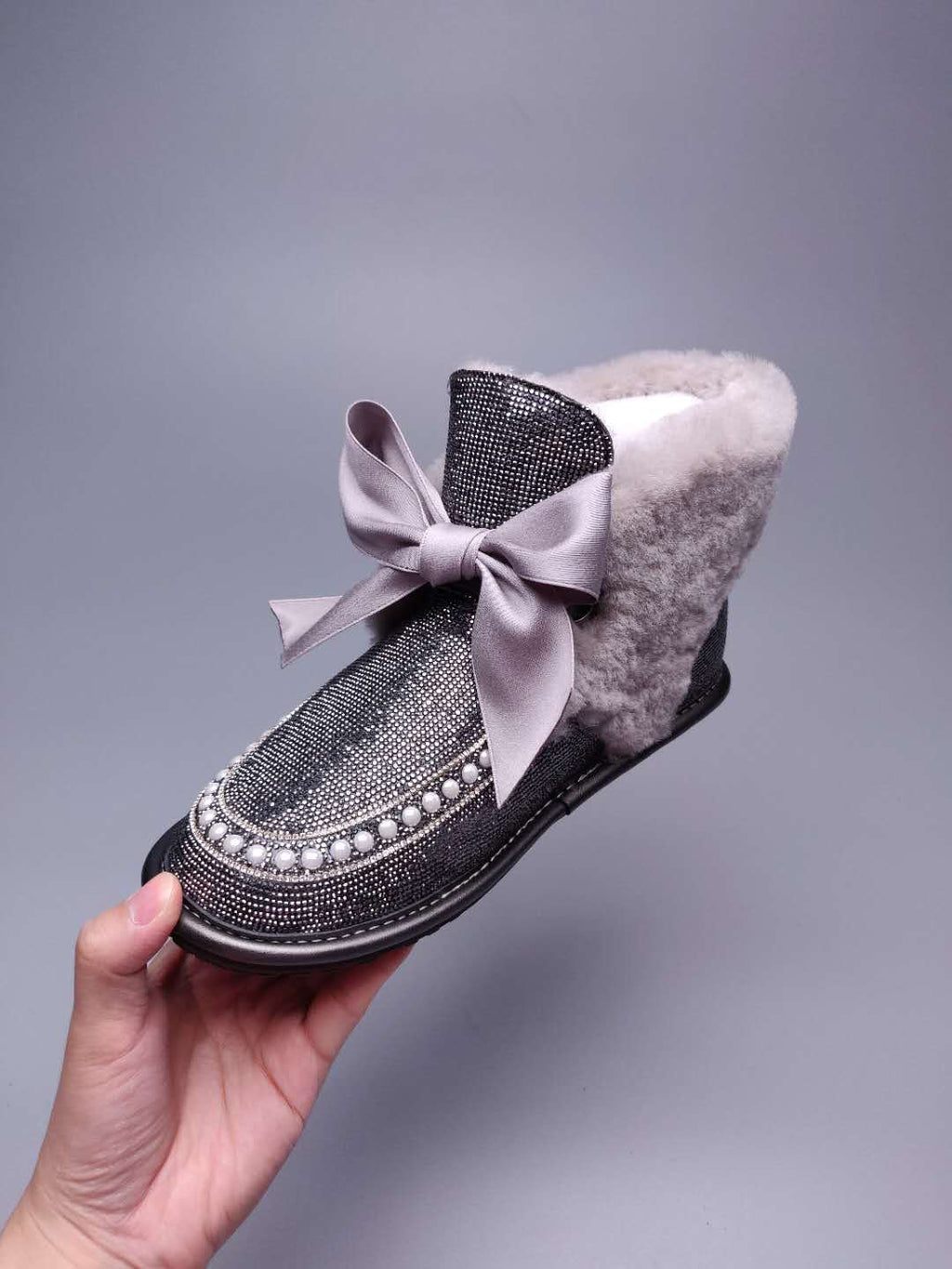 7888 Daisy Crystal Ribbon Boots – Mineral Grey (In Stock)