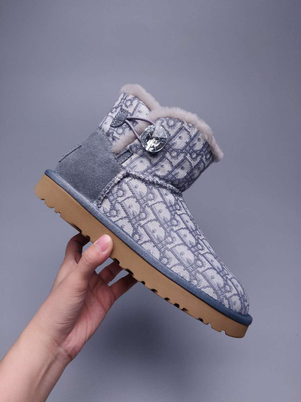 6554 Dior-Inspired Woven Texture Boots – Grey (In Stock)