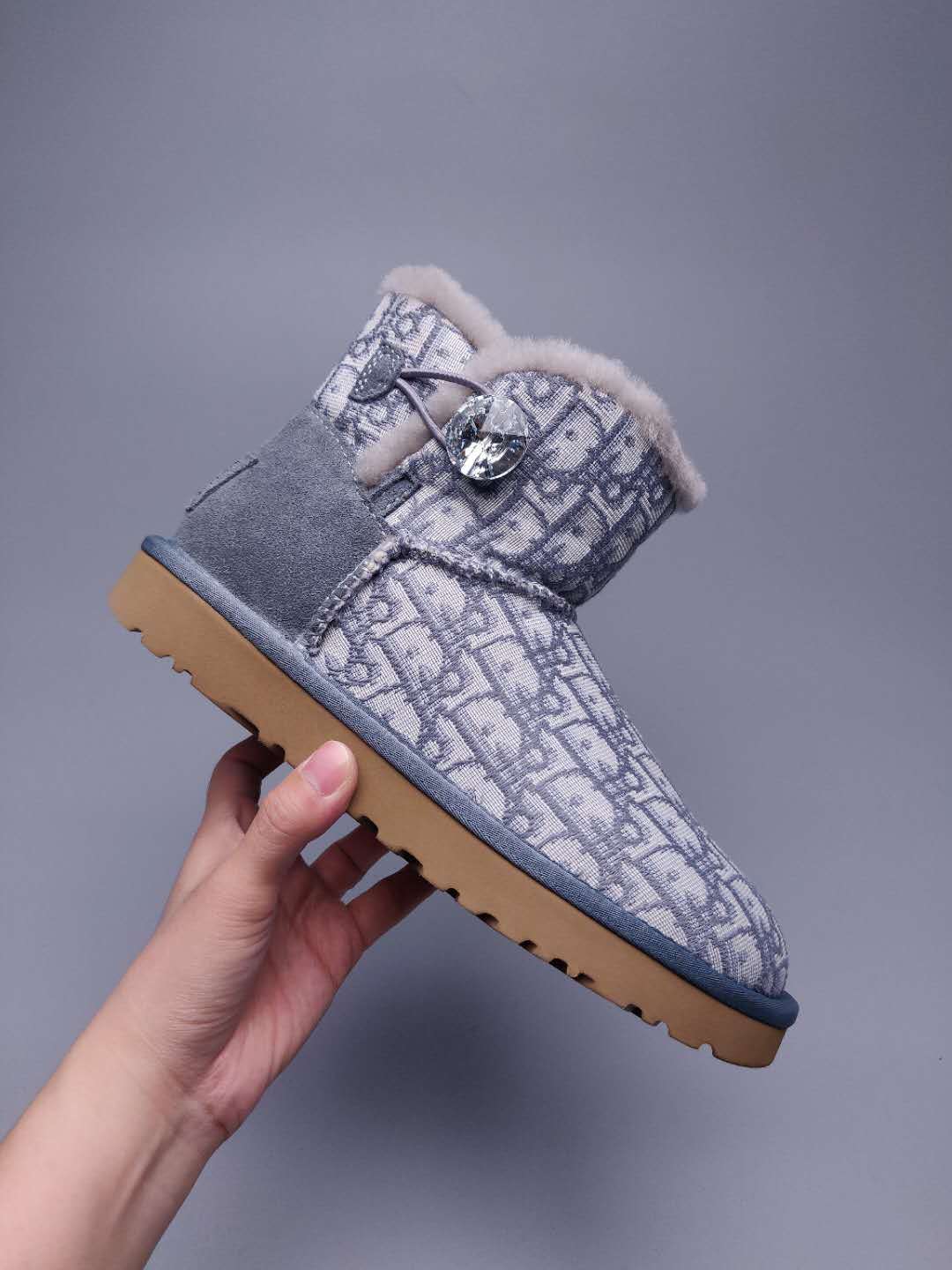 6554 Dior-Inspired Woven Texture Boots – Grey (In Stock)