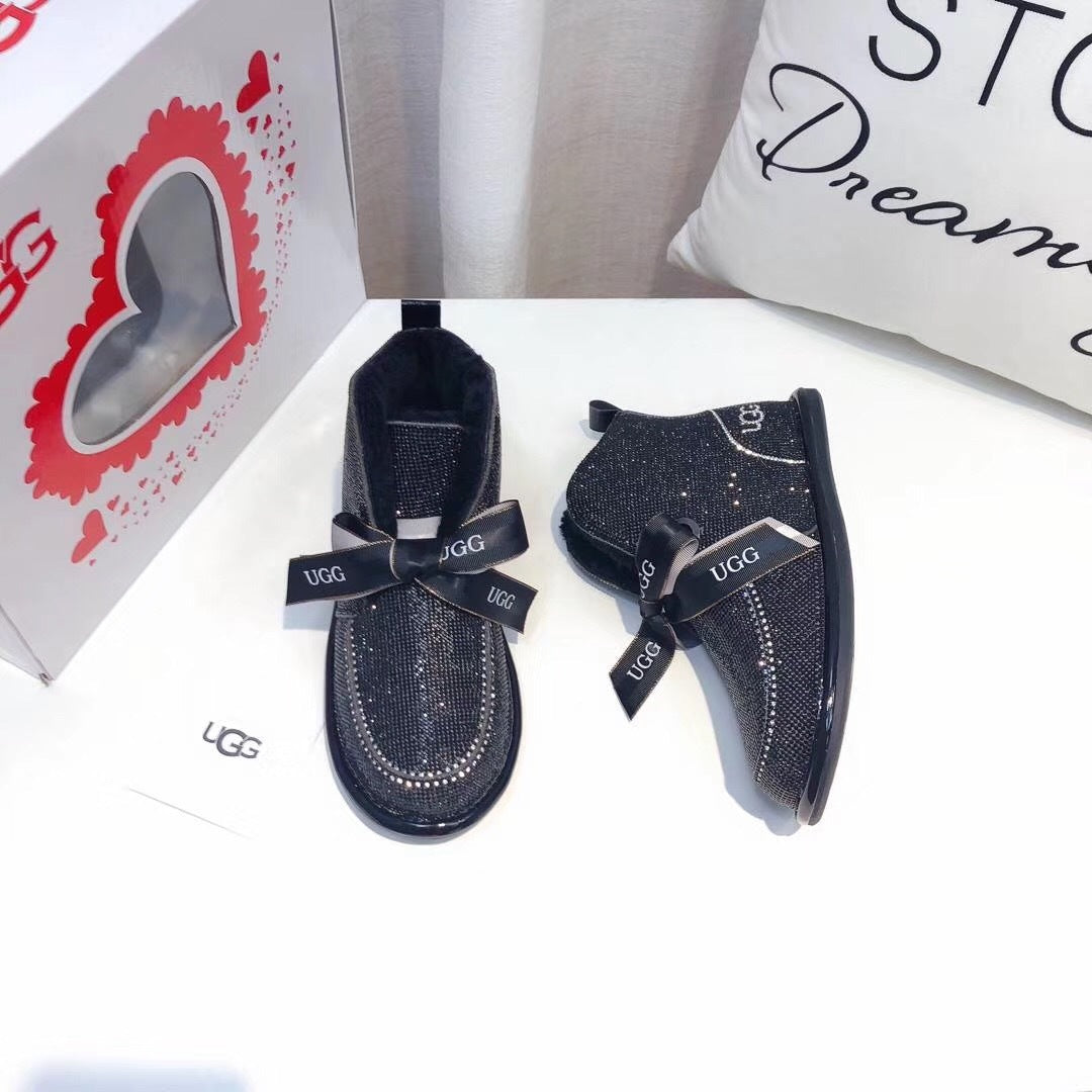 7589 Full Crystal Pom-Pom Ribbon 2-Way Boots – Black (In Stock)