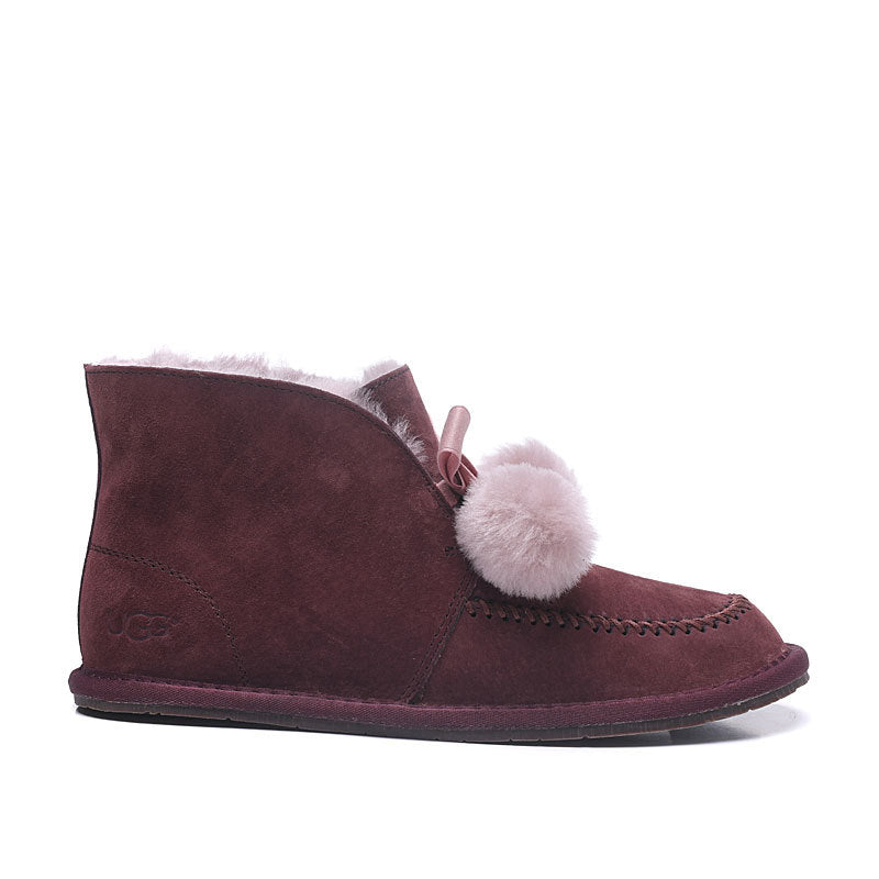 7541 New Pom-Pom Double Ribbon Shoes – 2-in-1 Style (Burgundy)