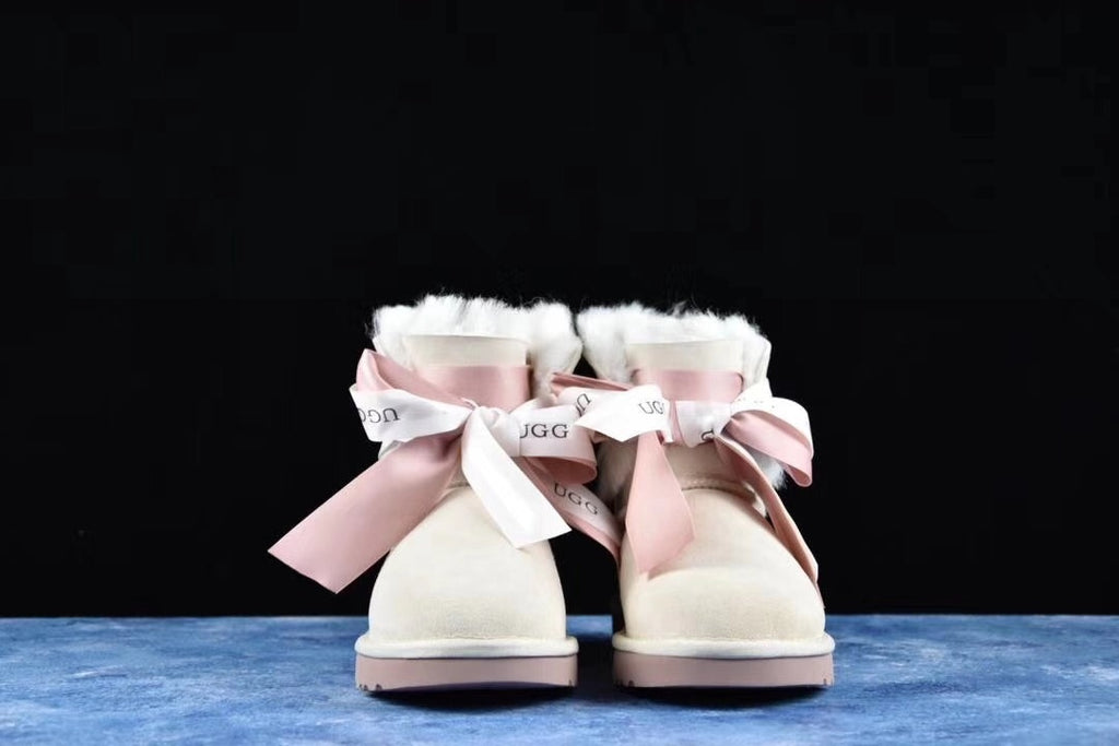 8518 Pom-Pom Double Ribbon Shoes – Sand