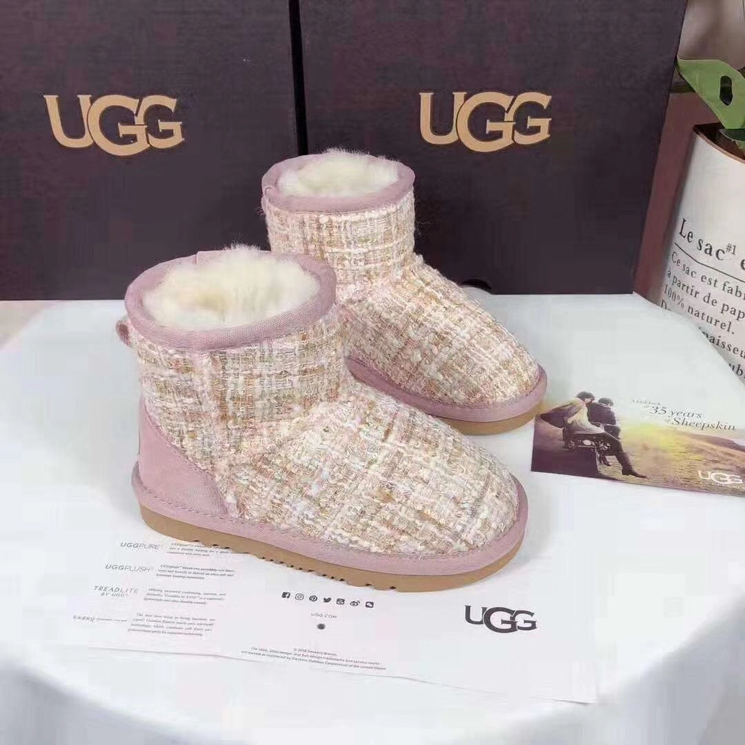 5854 Kids Chanel-Style Snow Boots – Pink