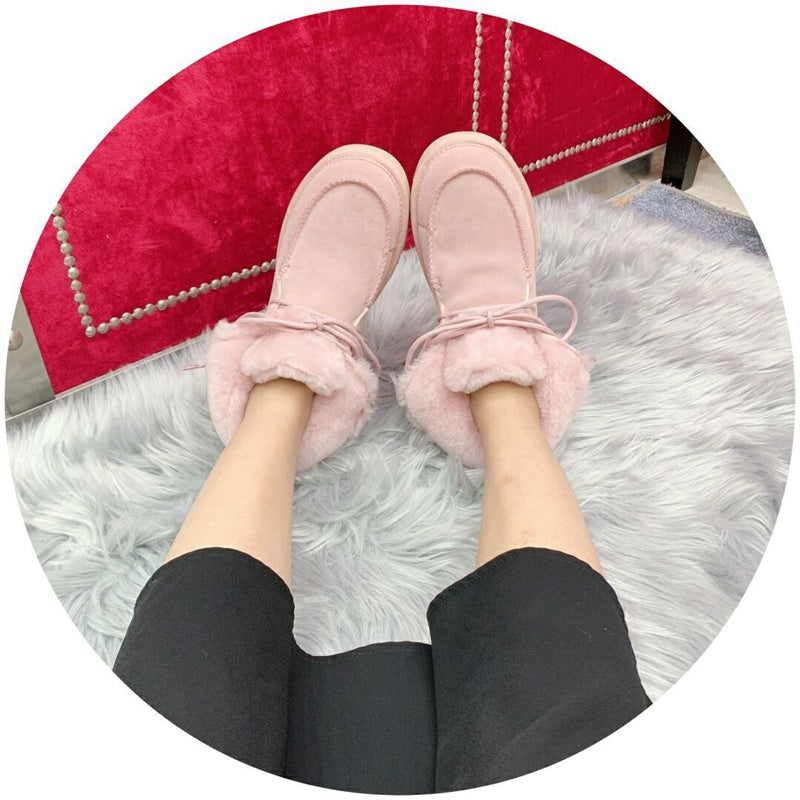3090 Faux Fur Lace-Up Ankle Boots – Pink (In Stock)