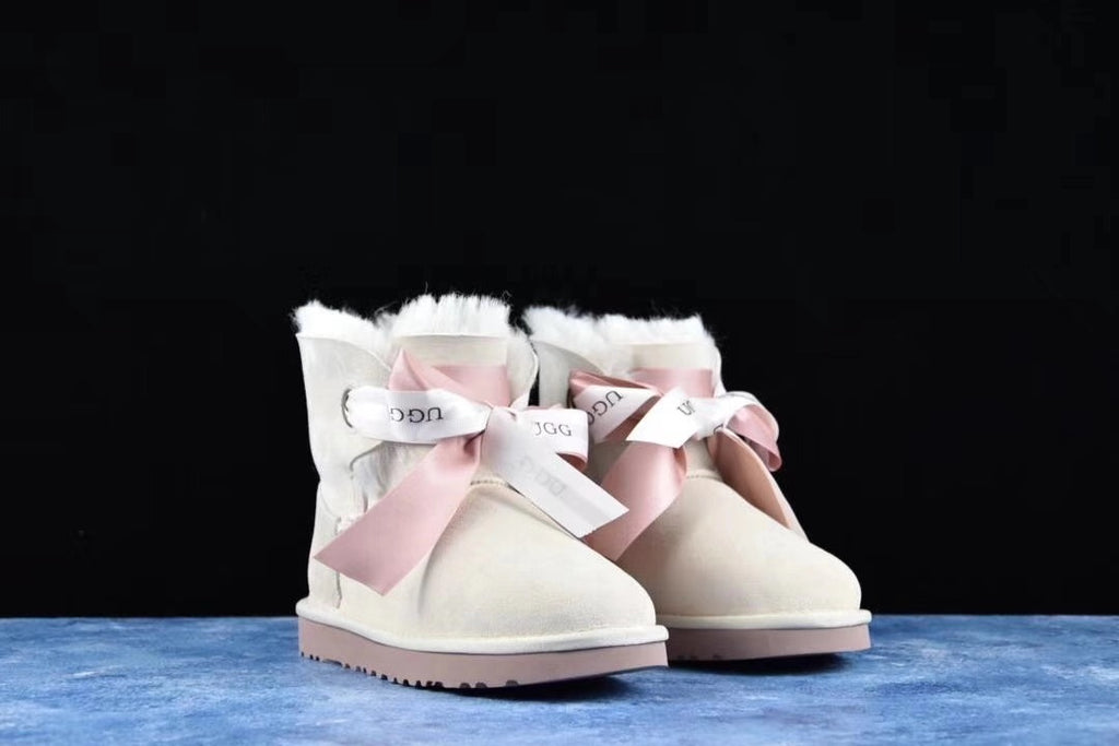 8518 Pom-Pom Double Ribbon Shoes – Sand