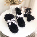 7541 New Pom-Pom Double Ribbon Shoes – 2-in-1 Style (Black)