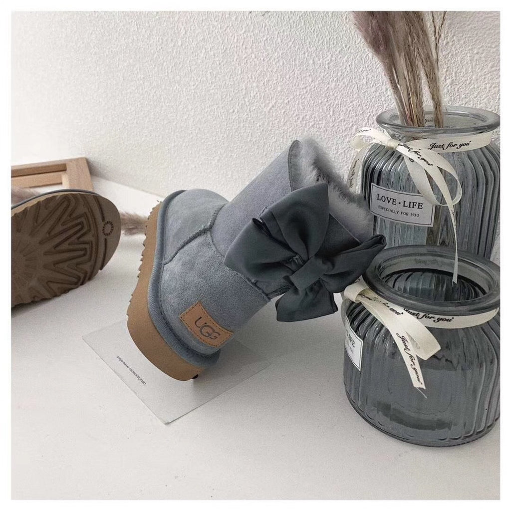 3130 Chic Bow Ankle Boots – Grey