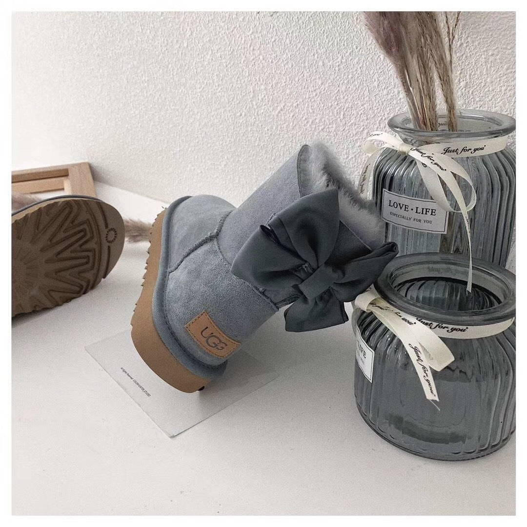 3130 Chic Bow Ankle Boots – Grey