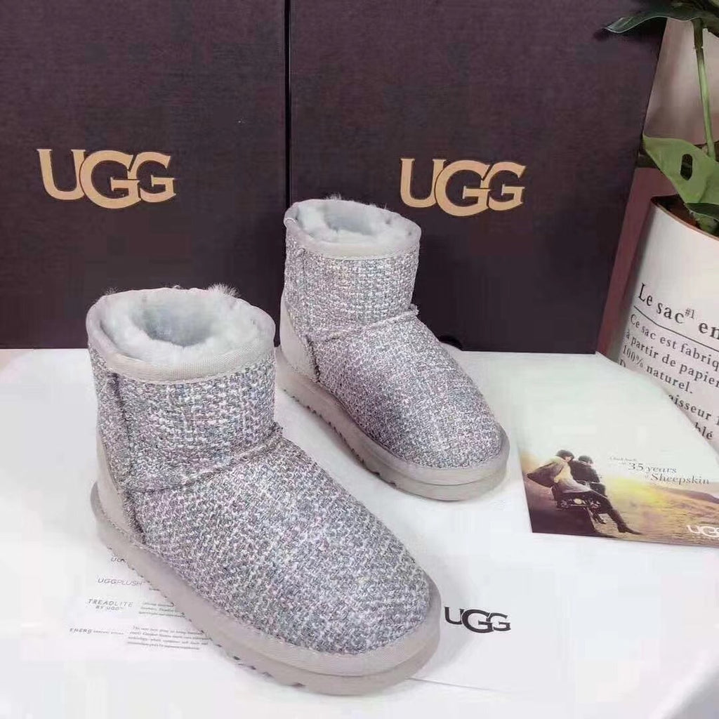 5854 Kids Chanel-Style Snow Boots – Grey