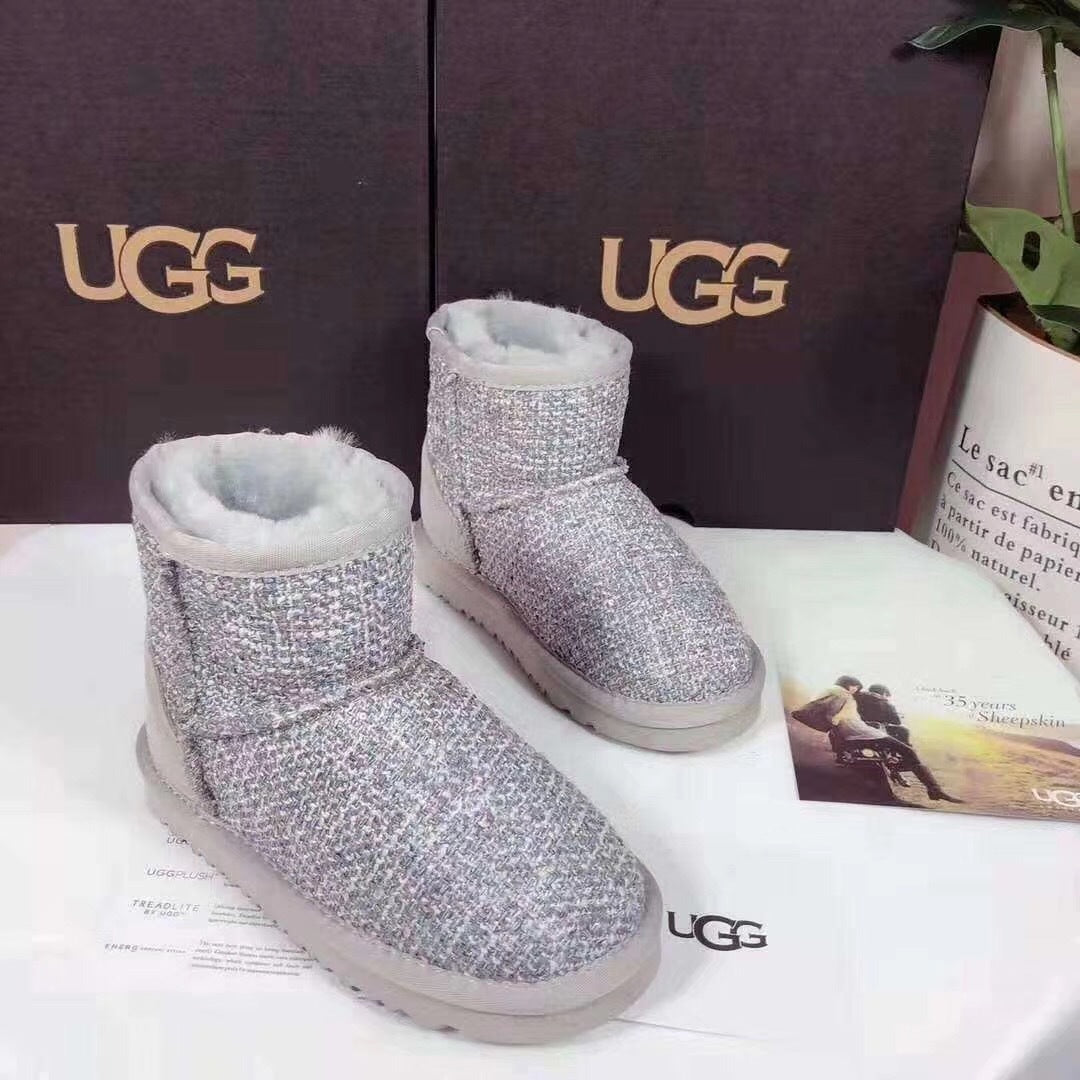 5854 Kids Chanel-Style Snow Boots – Grey