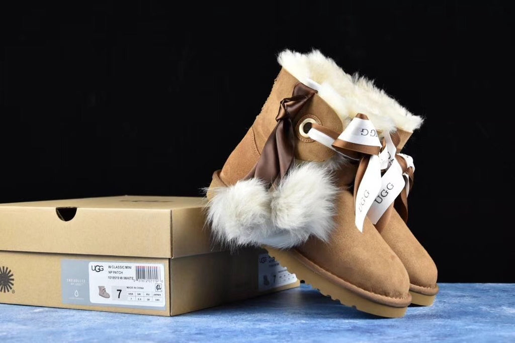 8518 Pom-Pom Double Ribbon Shoes – Chestnut