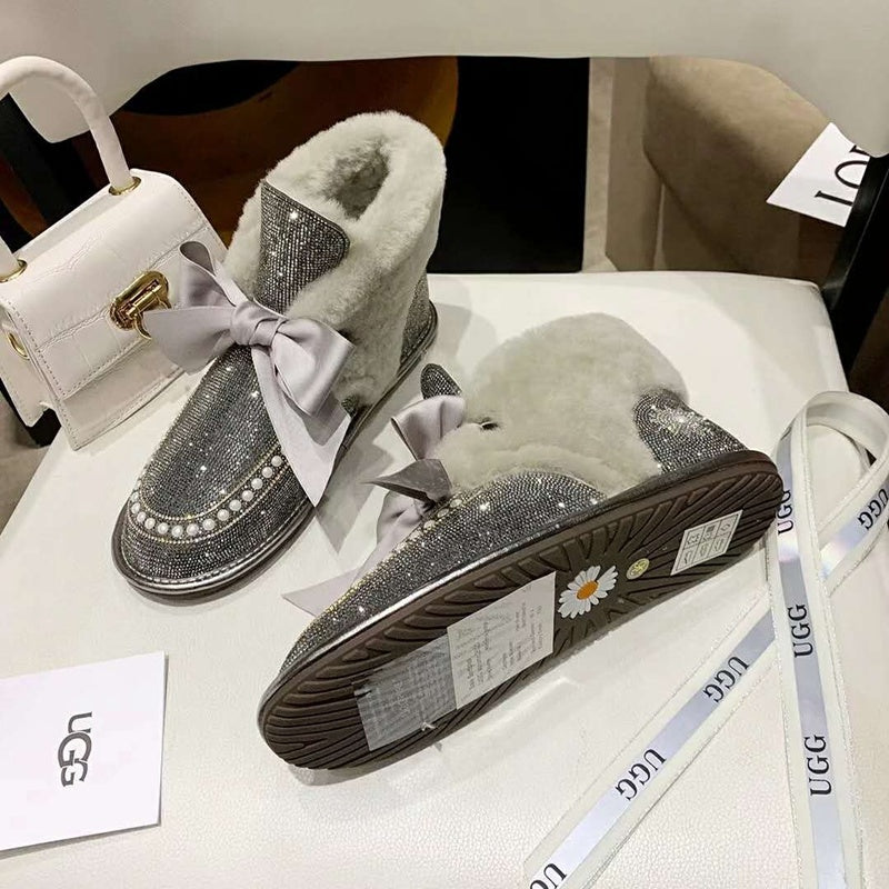 7888 Daisy Crystal Ribbon Boots – Mineral Grey (In Stock)