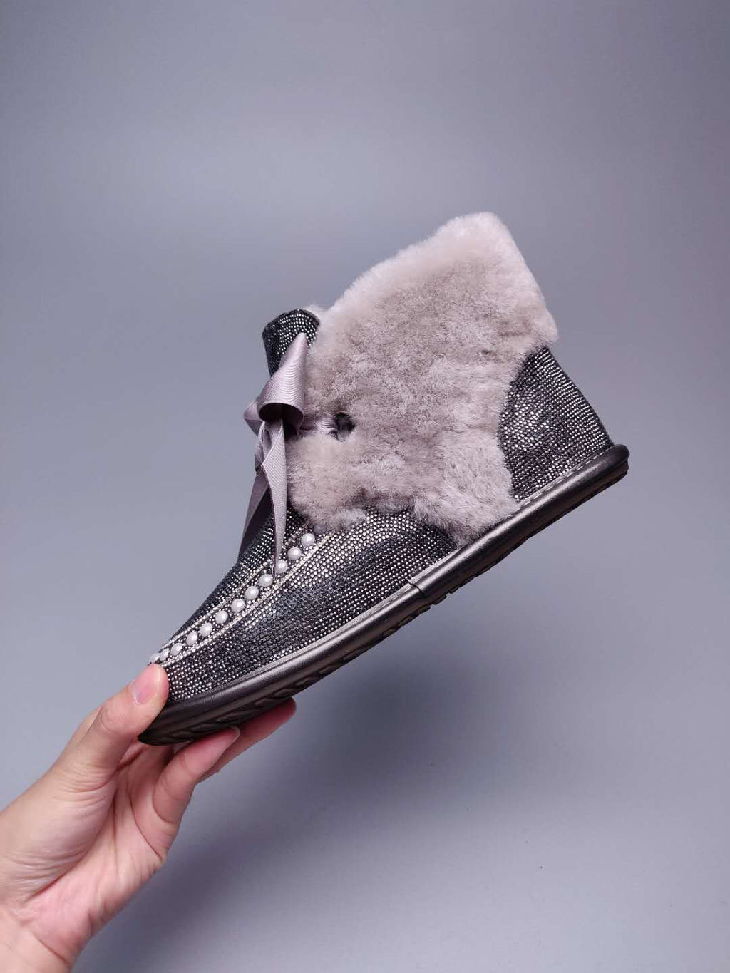 7888 Daisy Crystal Ribbon Boots – Mineral Grey (In Stock)