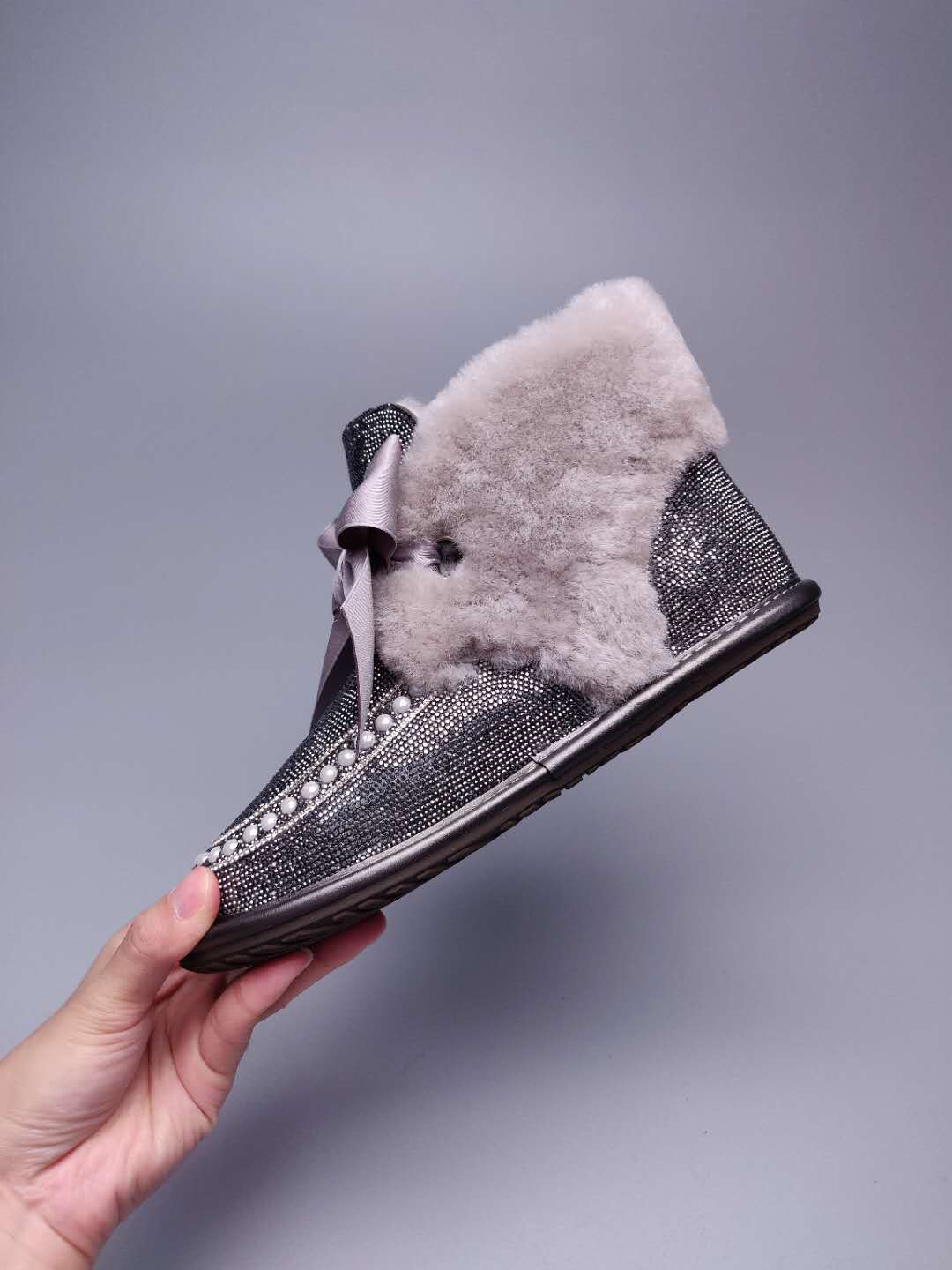 7888 Daisy Crystal Ribbon Boots – Mineral Grey (In Stock)