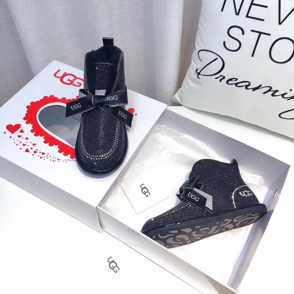 7589 Full Crystal Pom-Pom Ribbon 2-Way Boots – Black (In Stock)