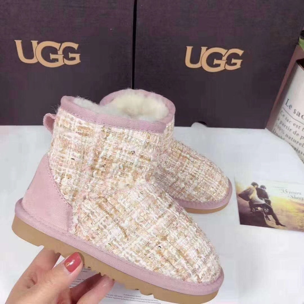 5854 Kids Chanel-Style Snow Boots – Pink