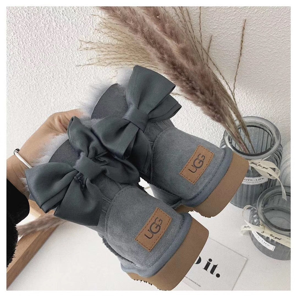 3130 Chic Bow Ankle Boots – Grey