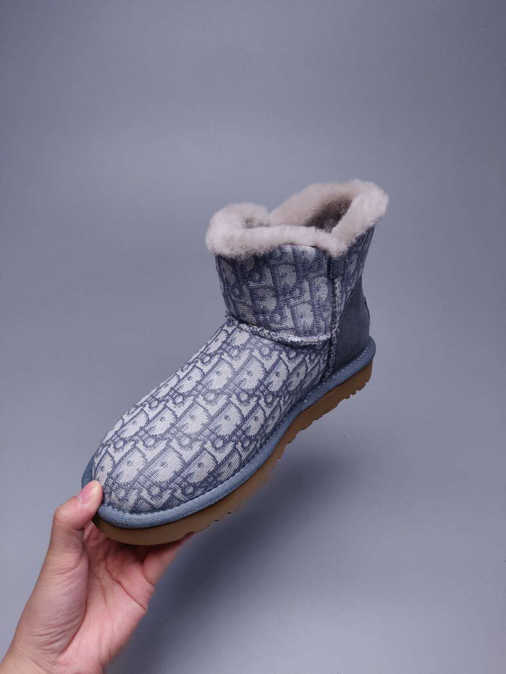 6554 Dior-Inspired Woven Texture Boots – Grey (In Stock)