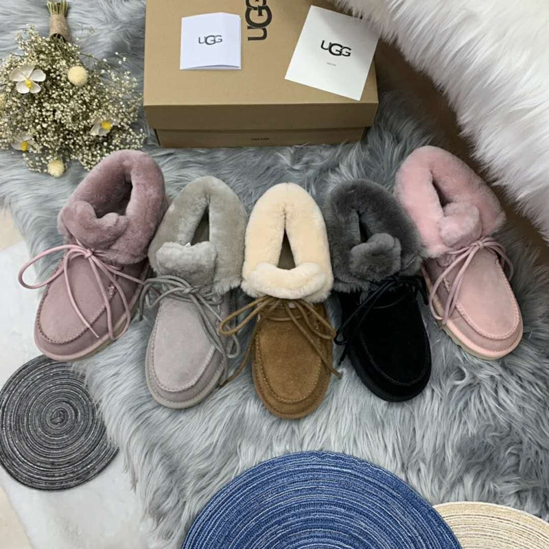 3090 Faux Fur Lace-Up Ankle Boots – Pink (In Stock)