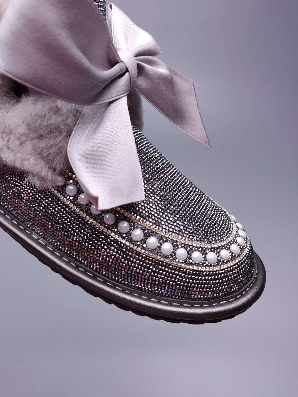 7888 Daisy Crystal Ribbon Boots – Mineral Grey (In Stock)