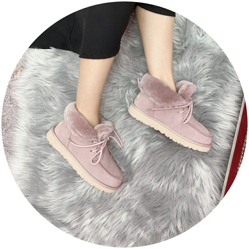 3090 Faux Fur Lace-Up Ankle Boots – Pink (In Stock)