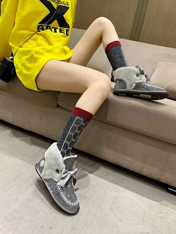 7888 Daisy Crystal Ribbon Boots – Mineral Grey (In Stock)