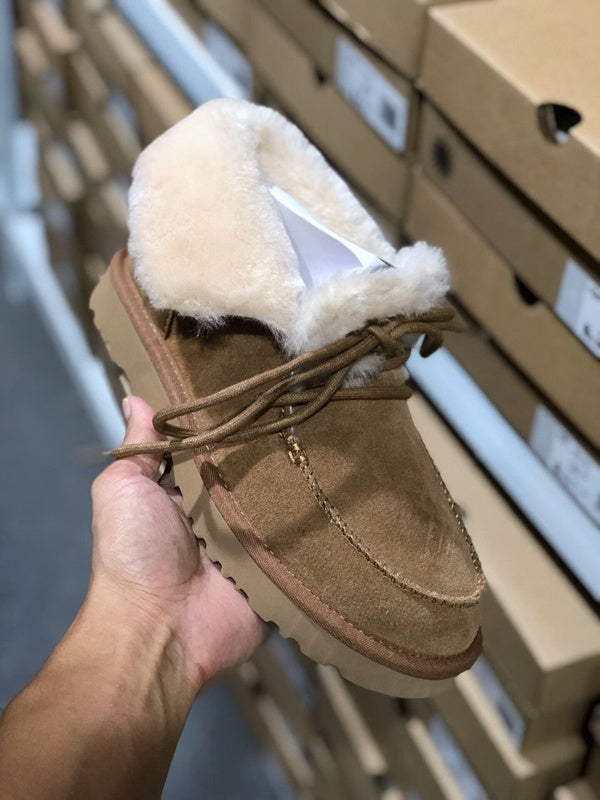 3090 Faux Fur Lace-Up Ankle Boots – Chestnut (In Stock)