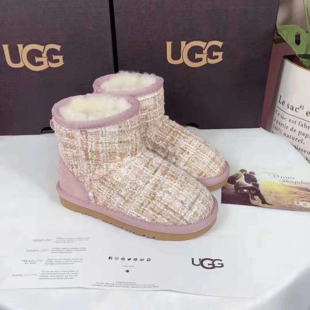 5854 Kids Chanel-Style Snow Boots – Pink
