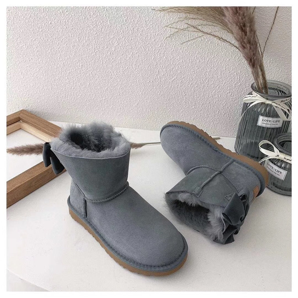 3130 Chic Bow Ankle Boots – Grey