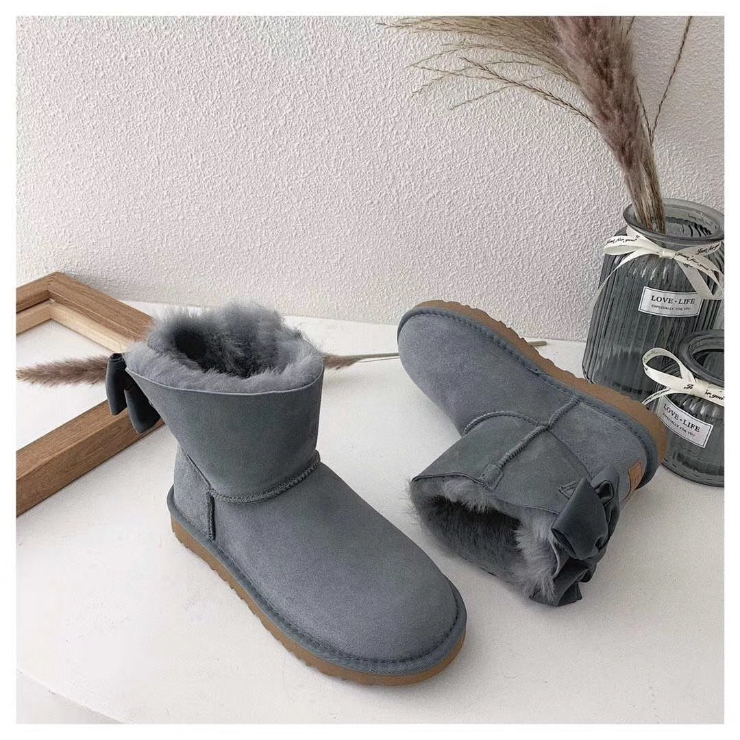 3130 Chic Bow Ankle Boots – Grey