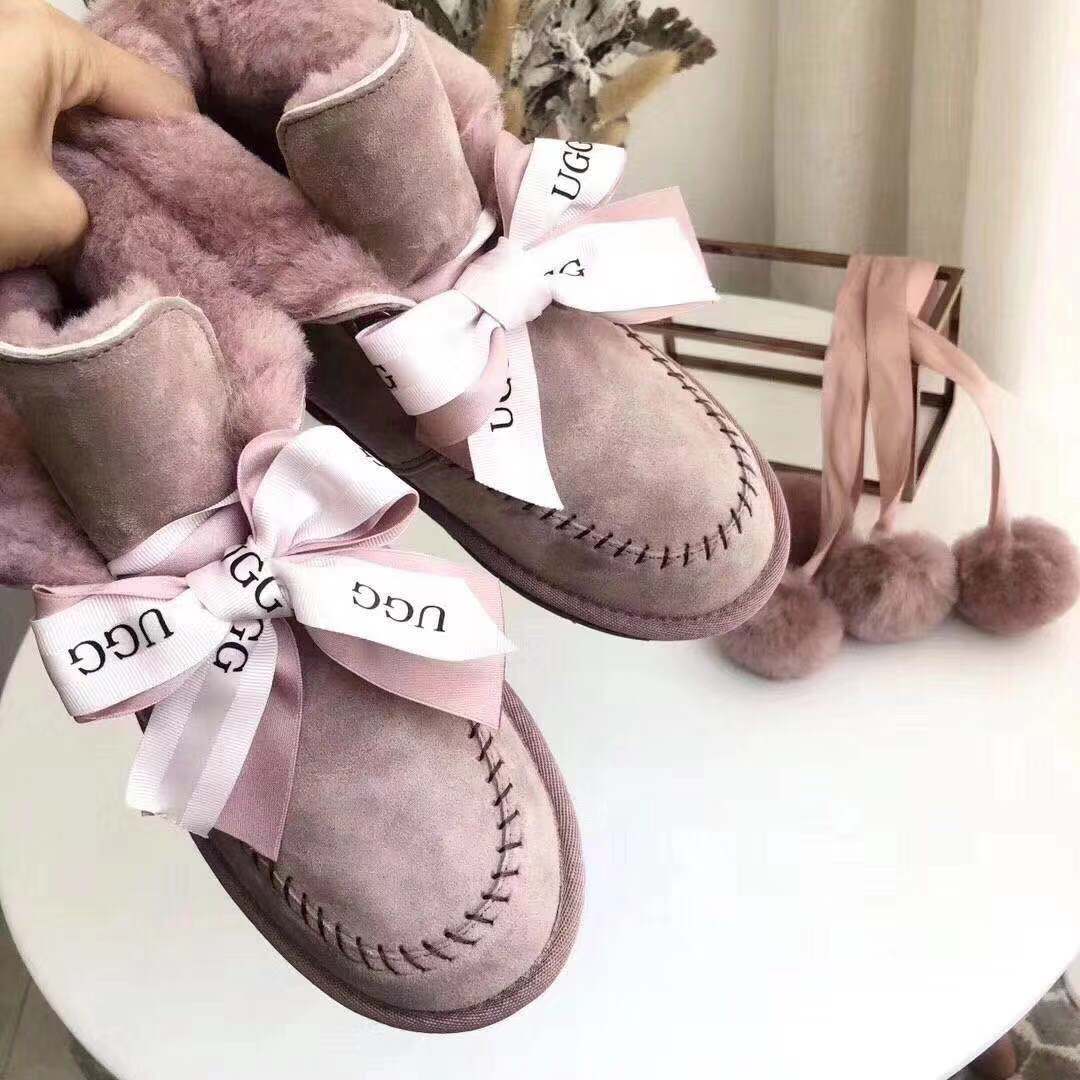 7541 New Pom-Pom Double Ribbon Shoes – 2-in-1 Style (Pink)
